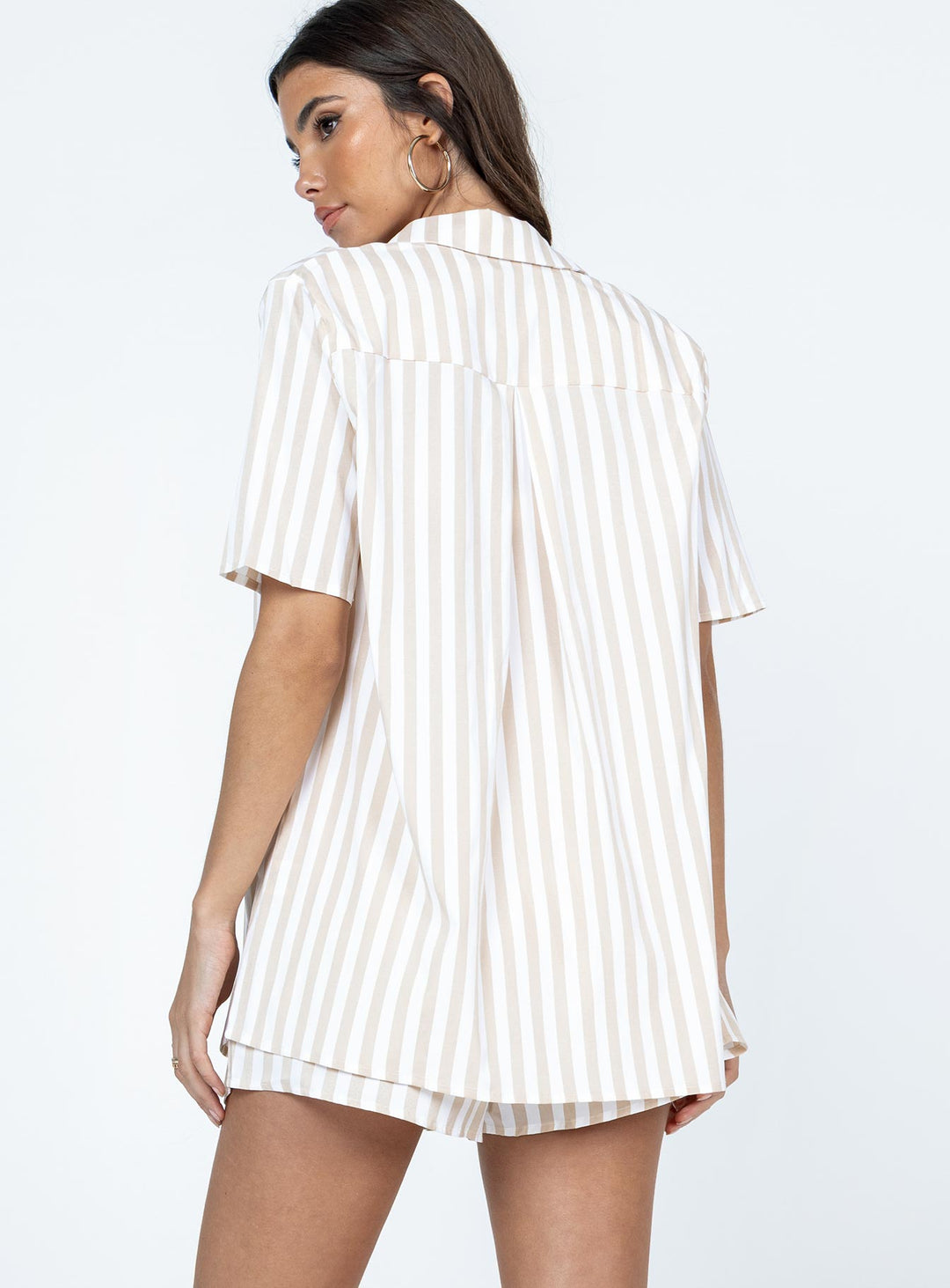 Chloe Short Sleeve Set Beige Stripe